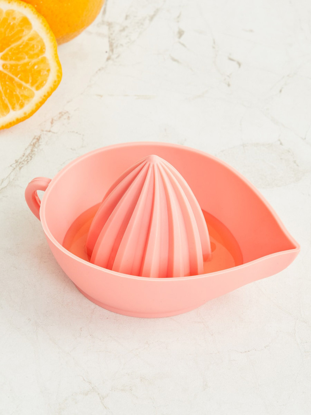 Home Centre Peach-Coloured Textured Silicone Manual Lemon Juicer