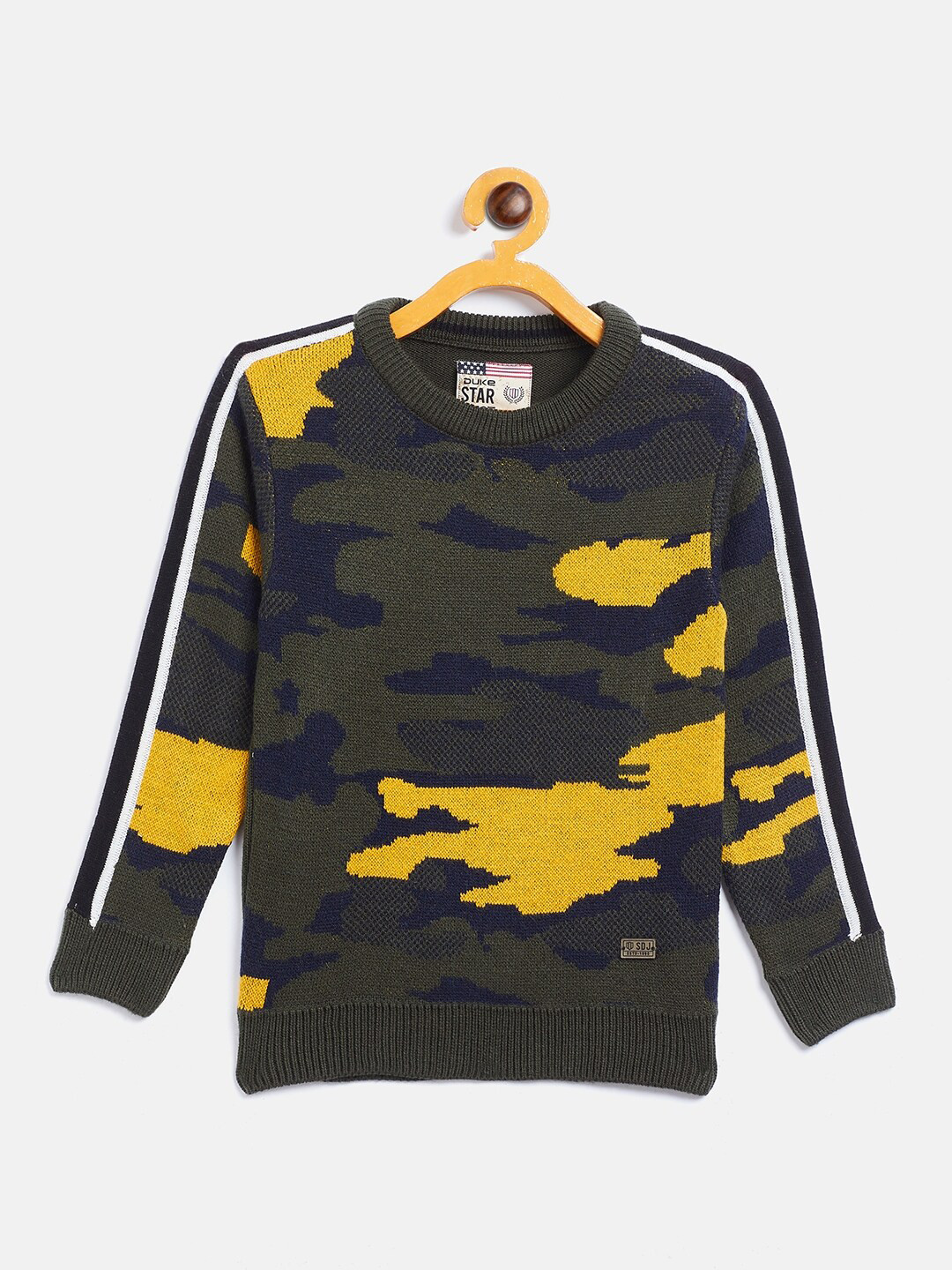 Duke Boy Green & Yellow Abstract Printed Long Sleeves Pullover Sweater