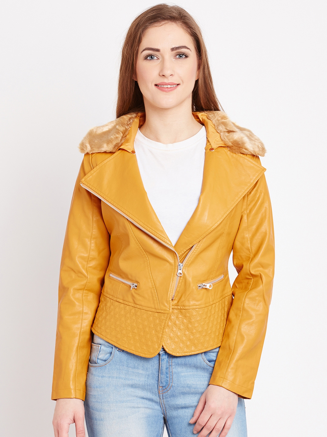 Buy Fort Collins Mustard Yellow Faux Leather Jacket Jackets for