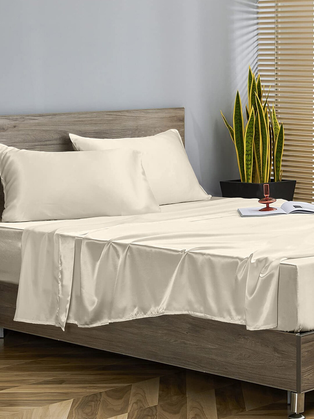 LINENWALAS Happy Sleeping Set Of 2 Off-White Solid 300 GSM Pillow Covers