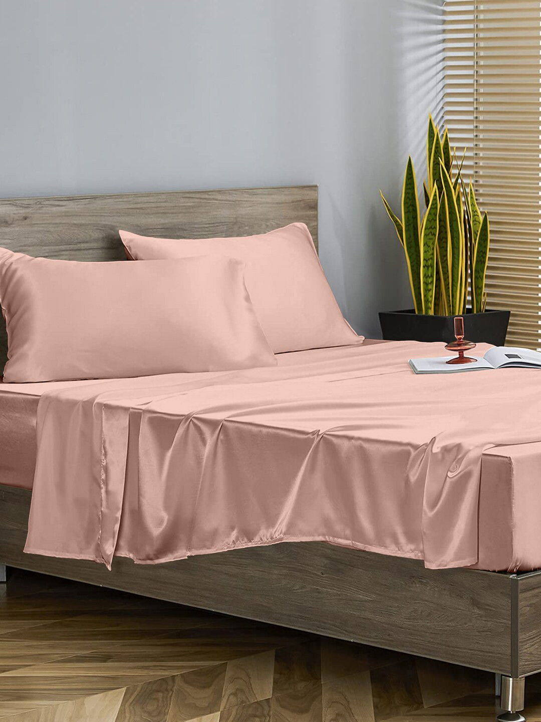 LINENWALAS Happy Sleeping Set Of 2 Rose Gold-Coloured Solid 300 GSM Pillow Covers