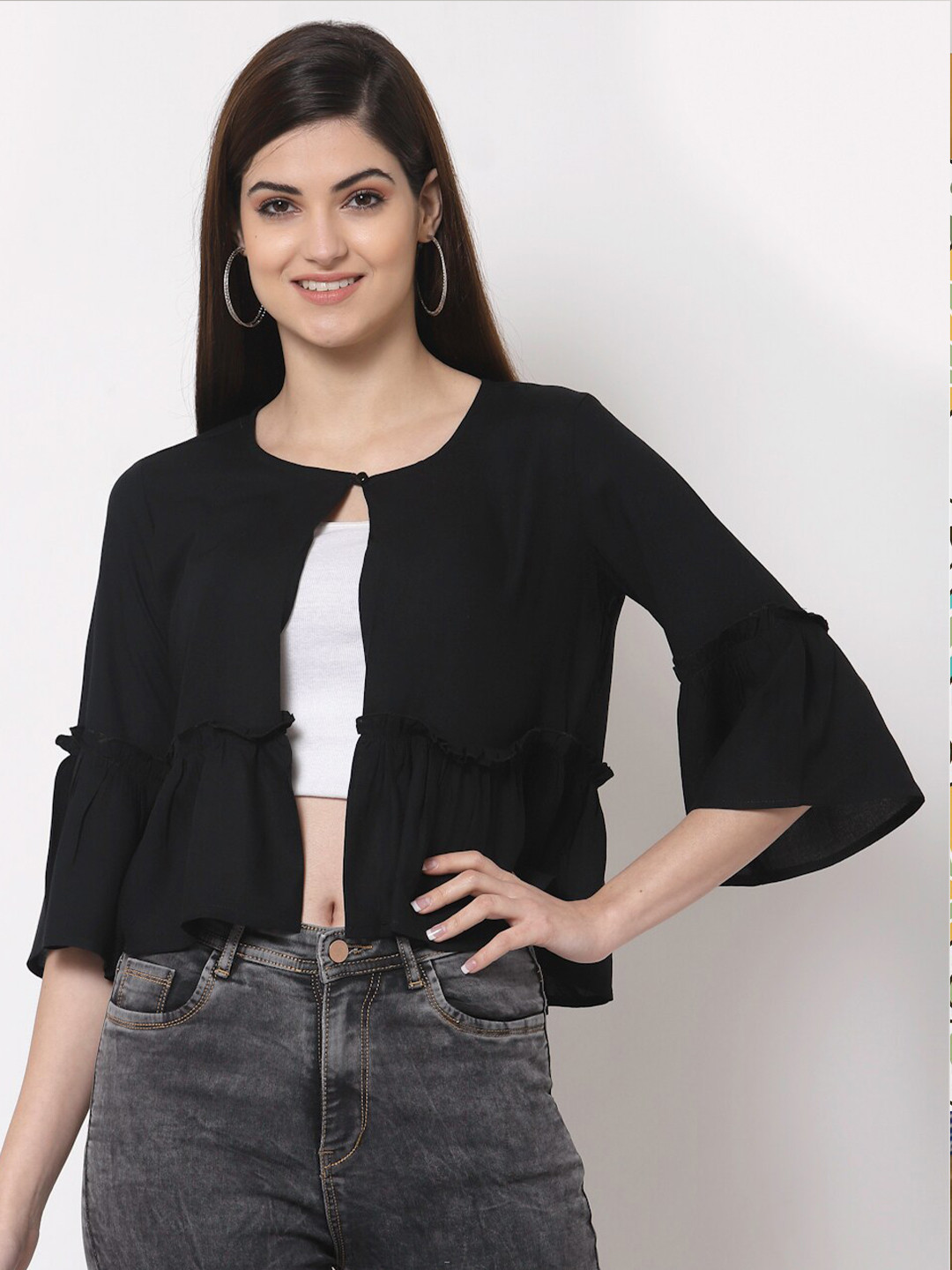 Style Quotient Women Black Crop Shrug