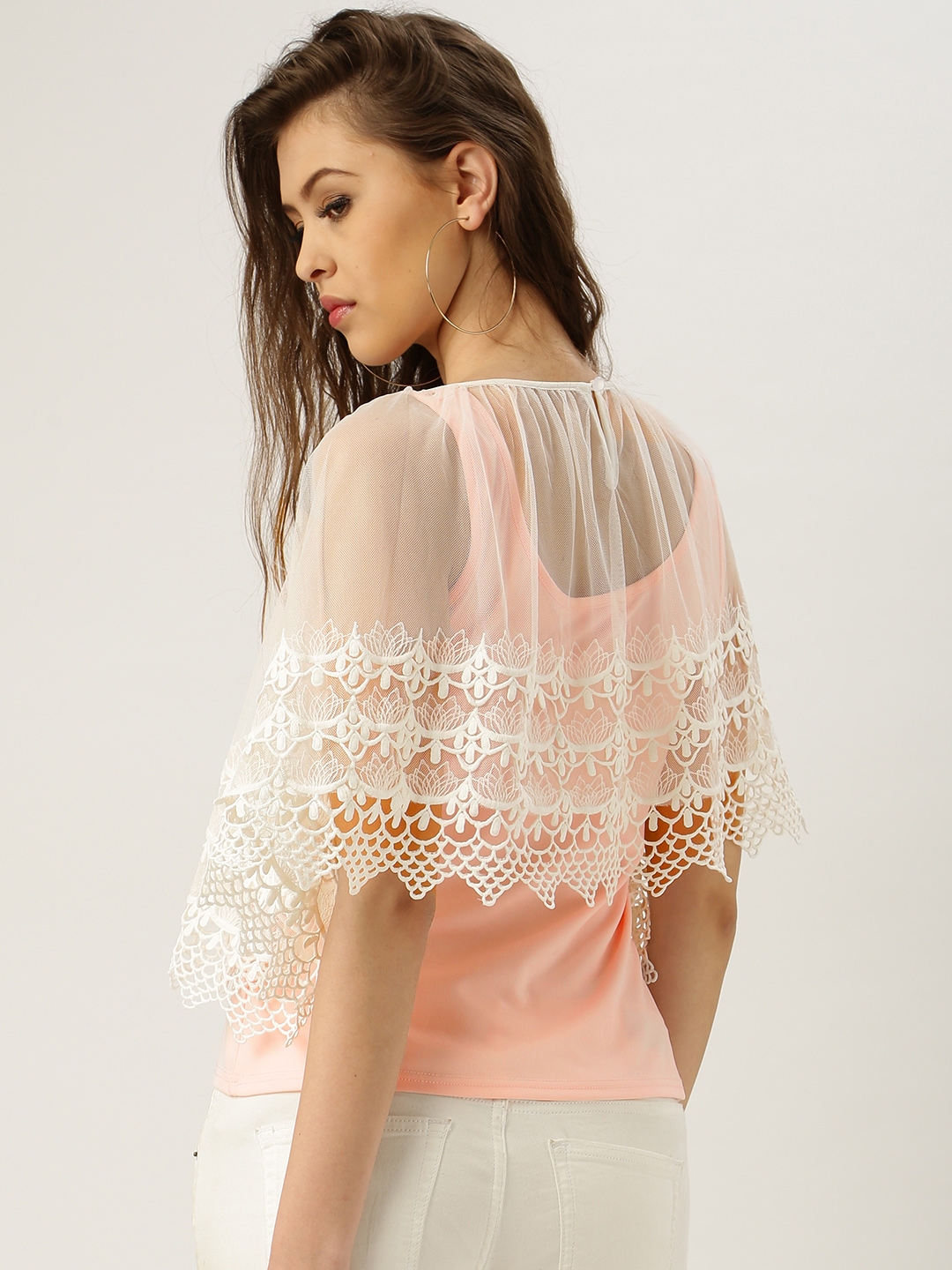 Buy All About You Women Peach Coloured White Lace Cape Top Tops For Women 1674142 Myntra