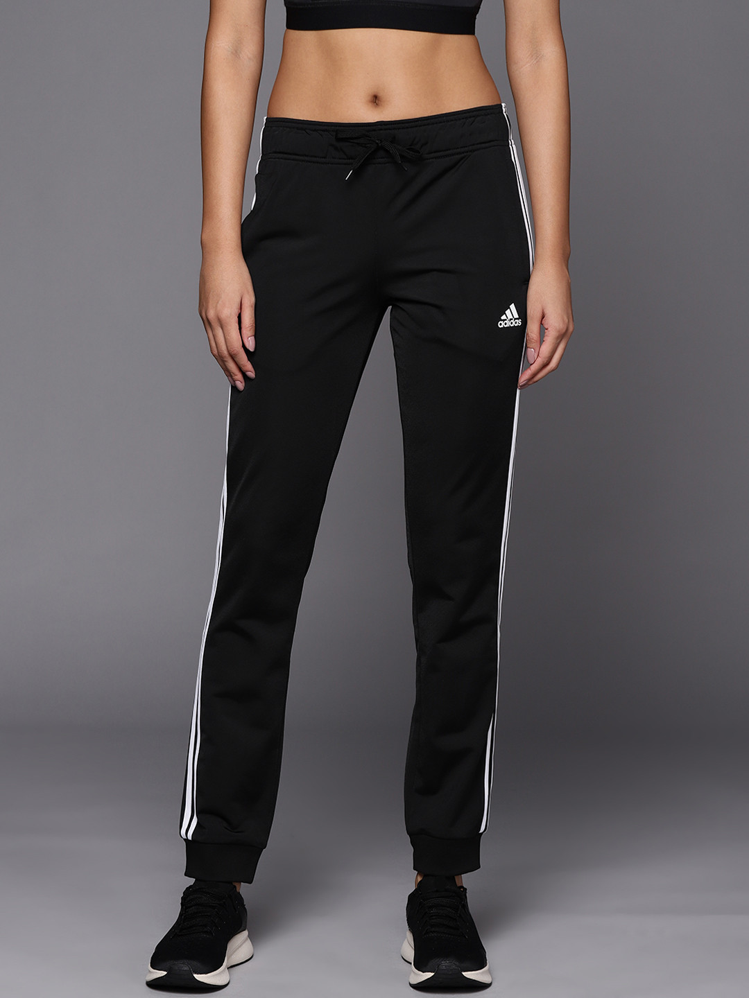 ADIDAS Women Black W 3S TP TRIC Solid Slim Fit Joggers