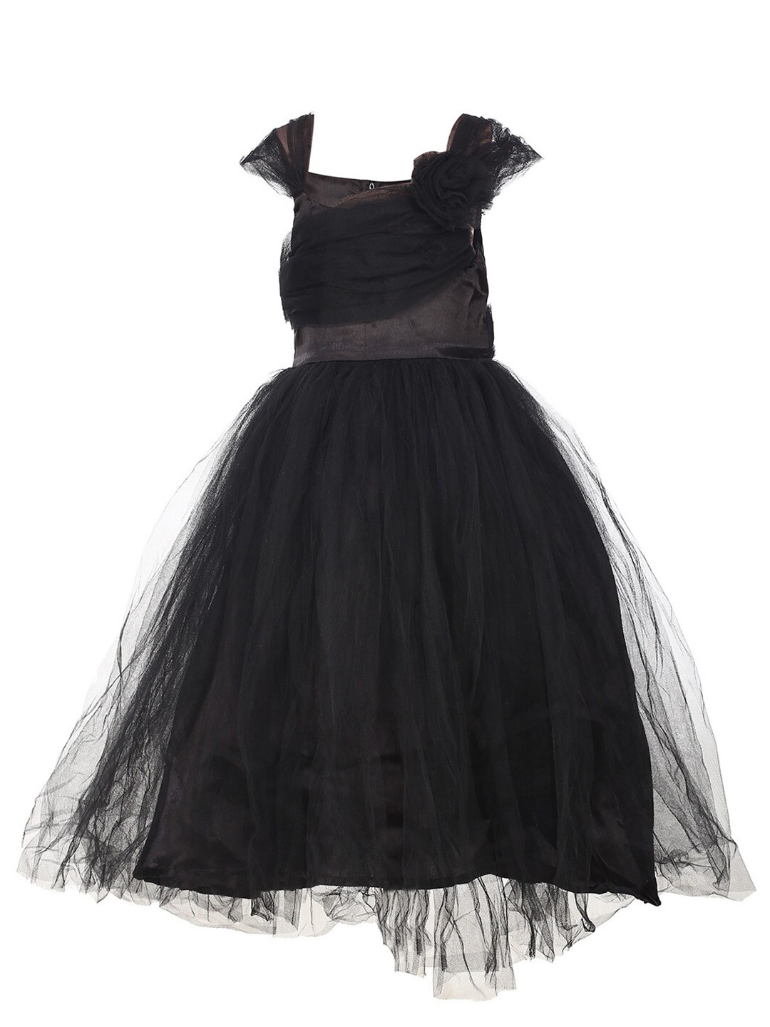 Samsara Couture Black Net Solid Fit and Flare Dress