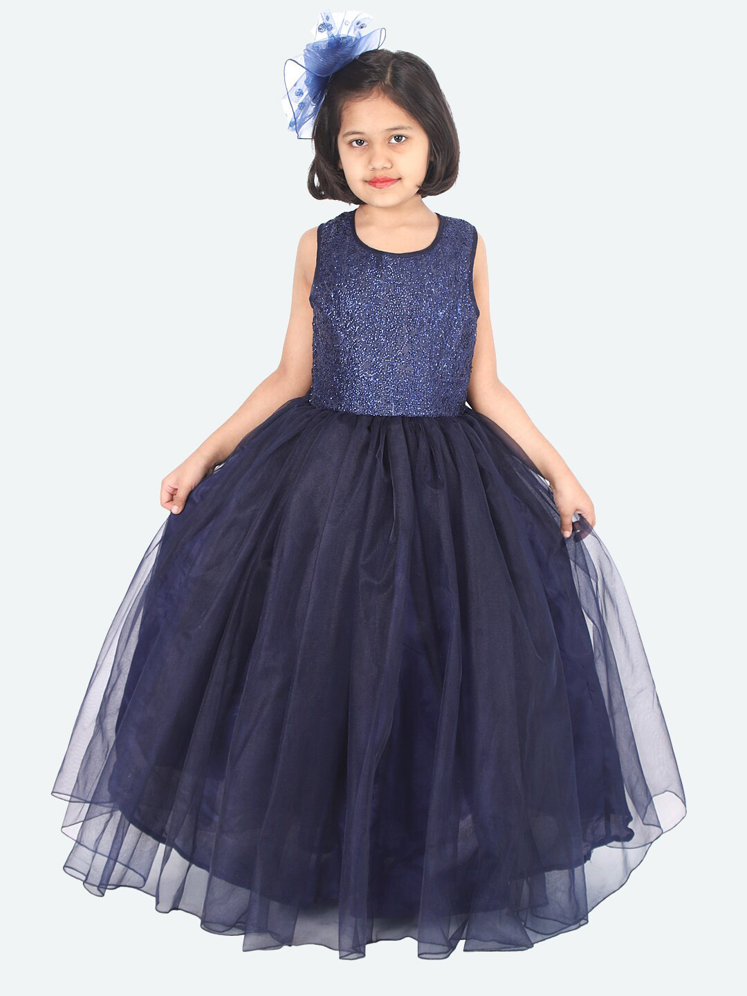 Samsara Couture Navy Blue Satin Maxi Dress