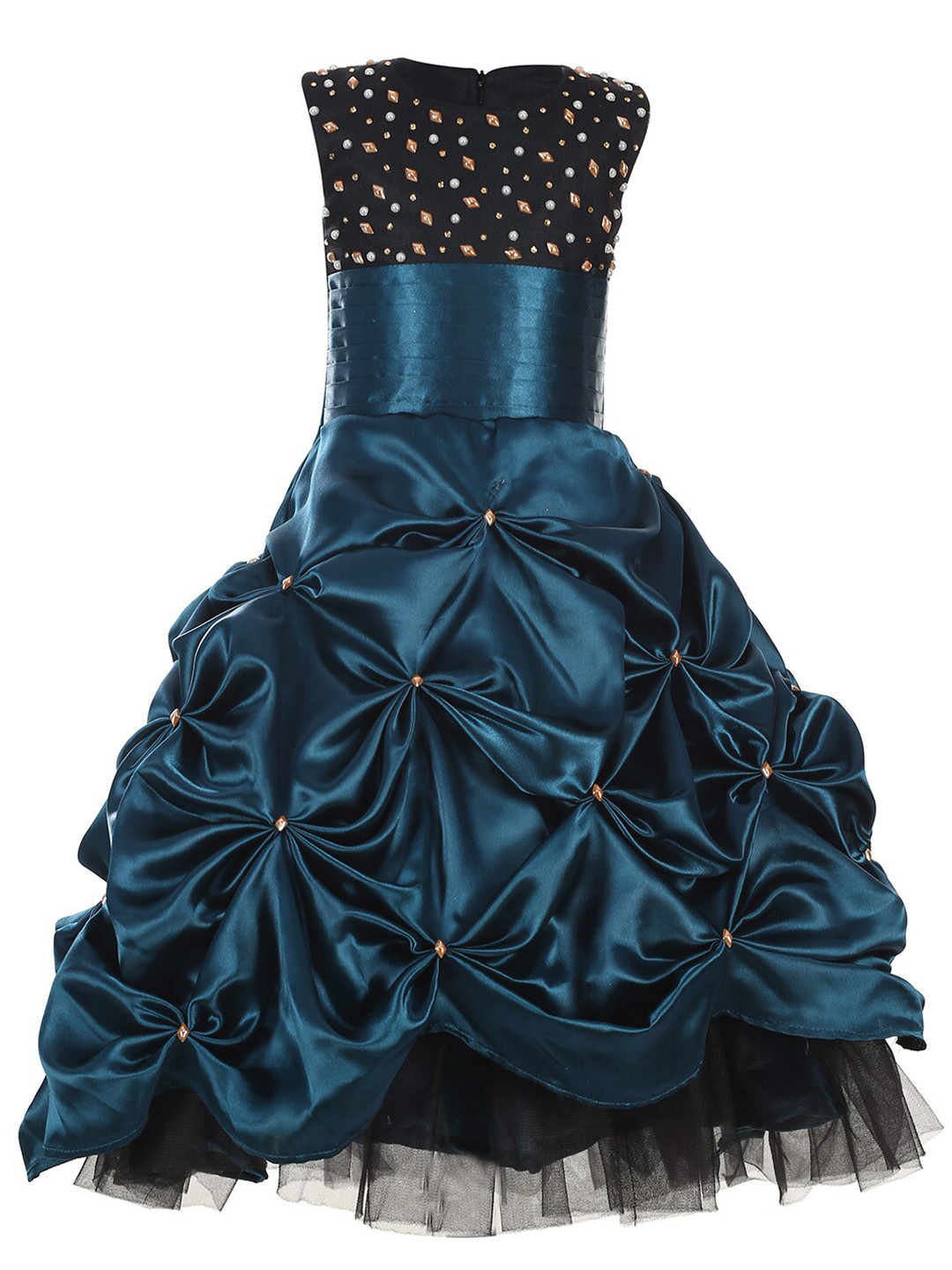 Samsara Couture Navy Blue Embellished Satin Maxi Dress