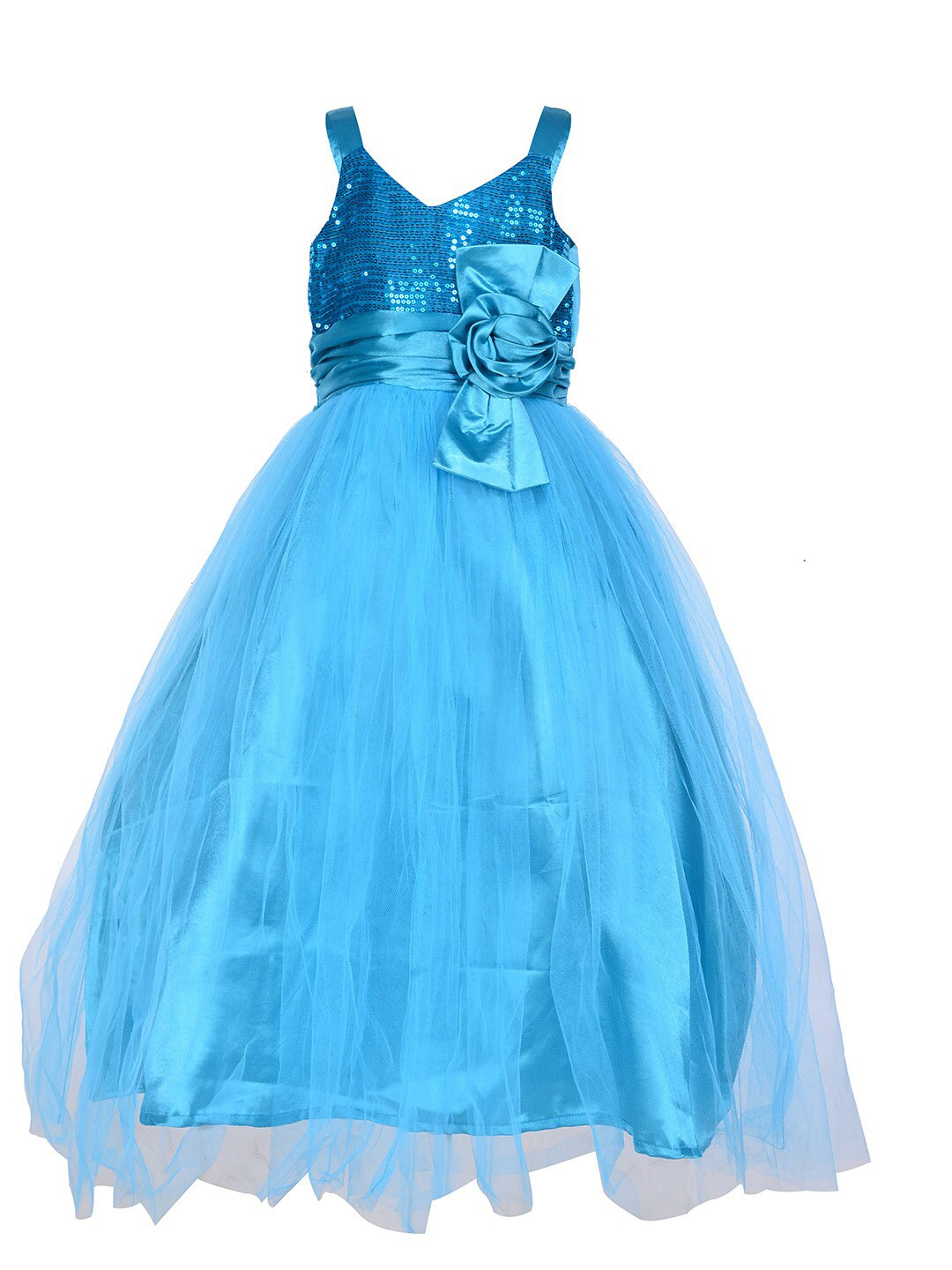 Samsara Couture Turquoise Blue Embellished Satin Dress