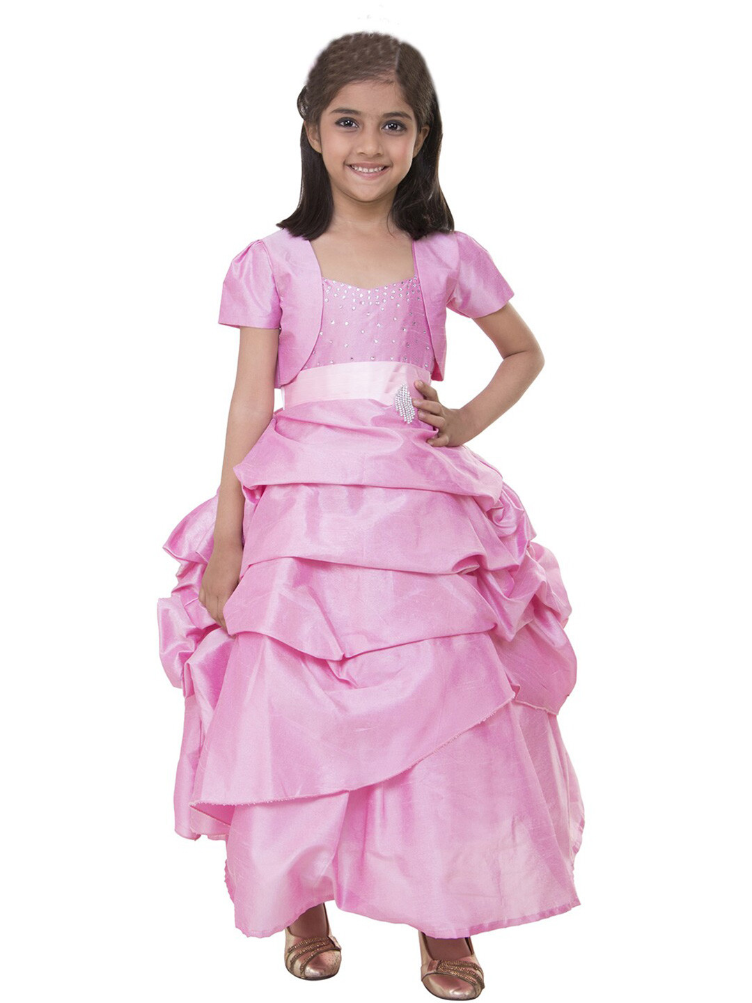 Samsara Couture Turquoise Blue Embellished Satin Maxi Dress