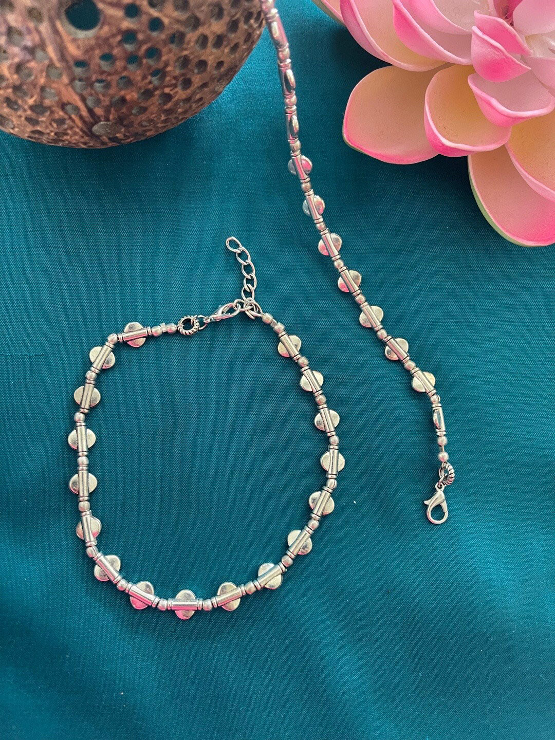 Digital Dress Room Silver-Plated Set of 2 Tribal Designs Anklets