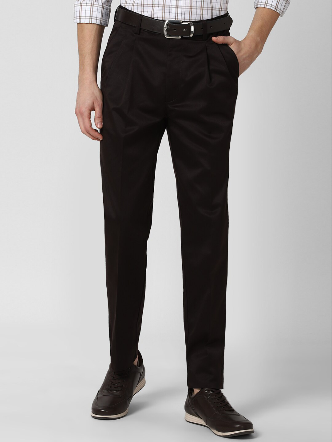 Peter England Casuals Men Black Pleated Trousers