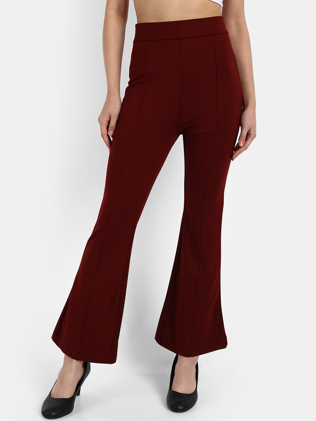 BROADSTAR Women Maroon Solid Skinny Fit Bootcut Treggings