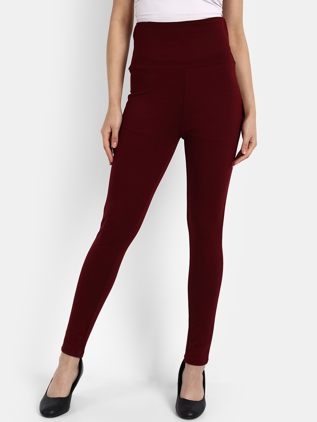BROADSTAR Women Maroon Solid High-Rise Skinny Fit Treggings
