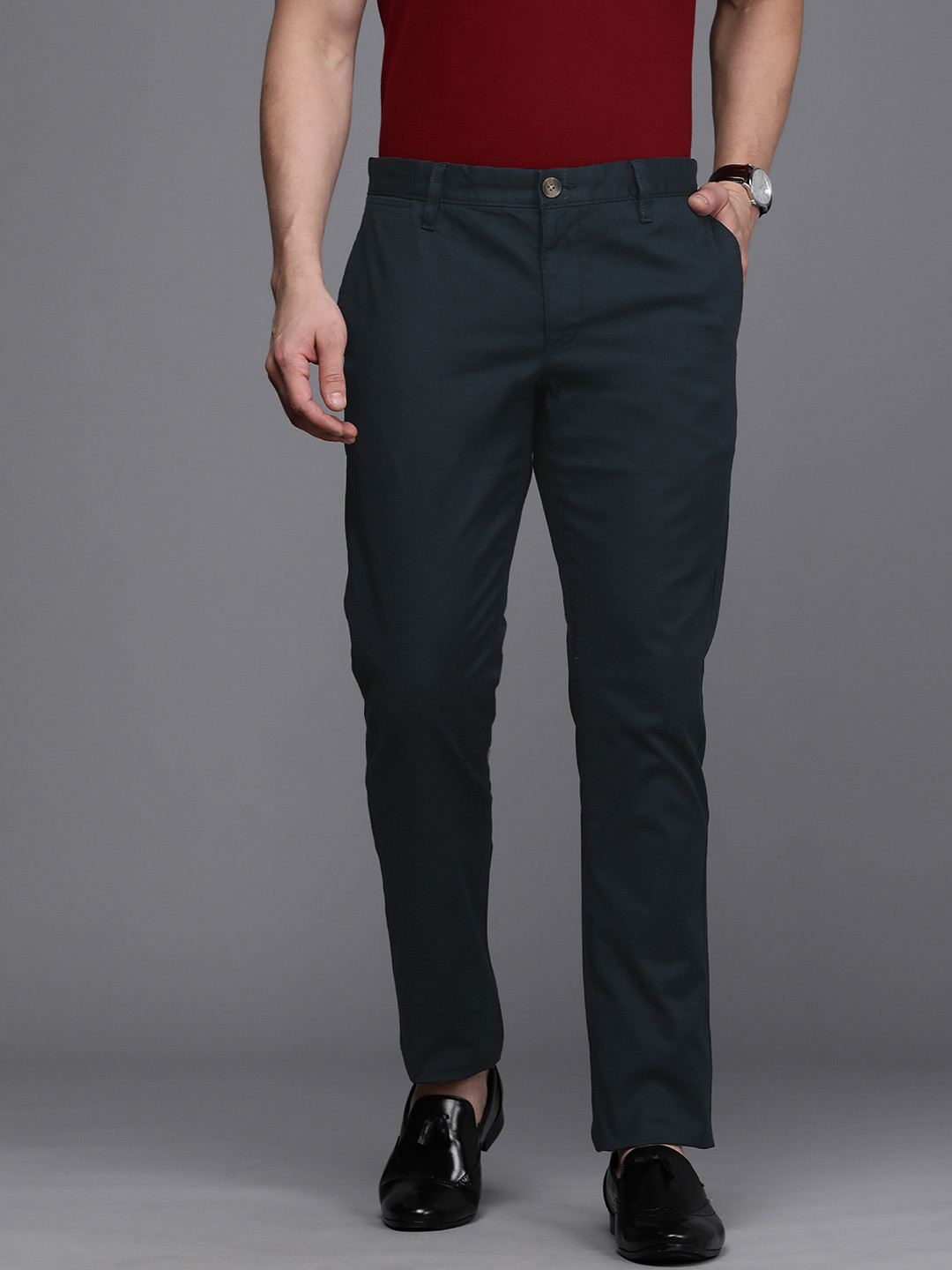 SUITLTD Men Navy Blue Slim Fit Chinos Trousers