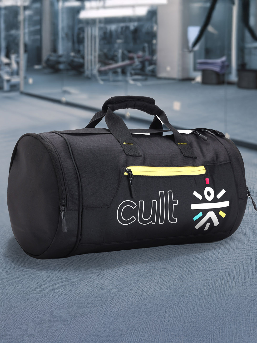 CULT Grey & Black Printed Duffel Bag With Shoe Compartment