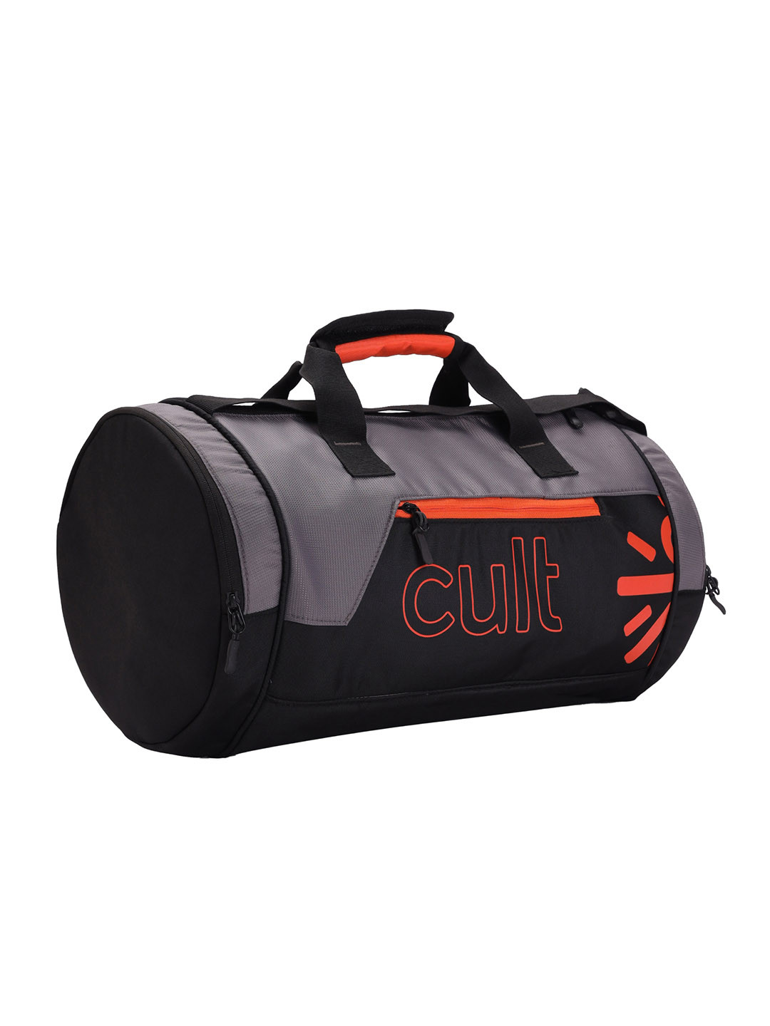 CULT Grey & Orange Printed Duffel Bag With Shoe Compartment