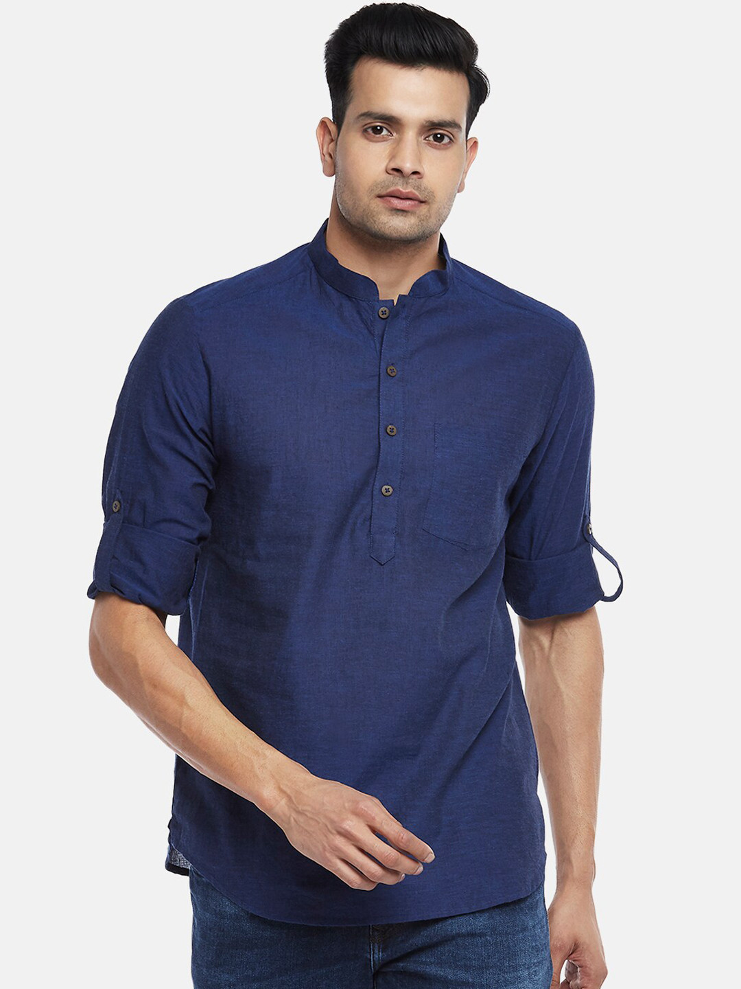 indus route by Pantaloons Men Blue Cotton Short Kurta