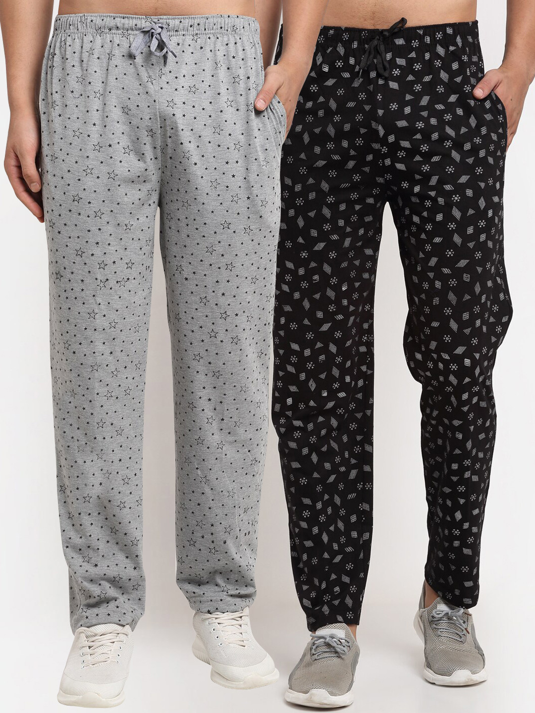 MACK JONNEY Men Pack Of 2 Grey & Black Printed Trackpants