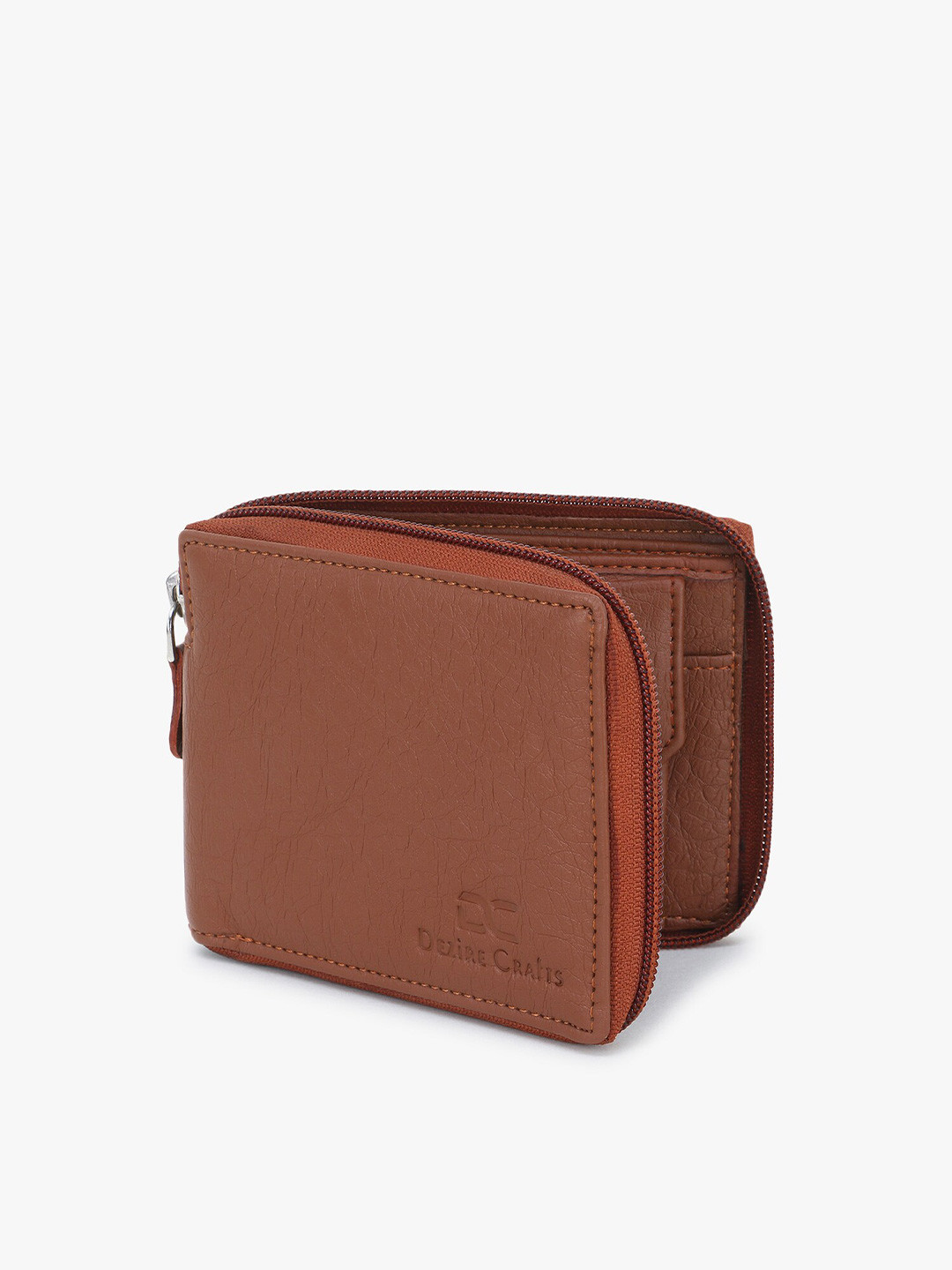Dezire Crafts Men Tan Round Zip Bi-Fold Textured PU Leather Wallet