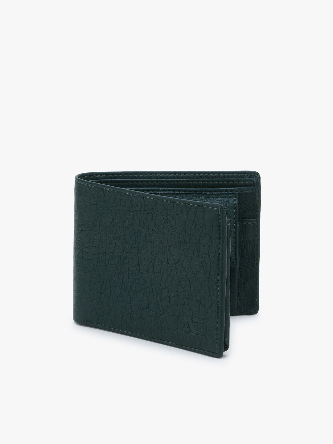Dezire Crafts Men Green Textured Zip Detail PU Two Fold Wallet