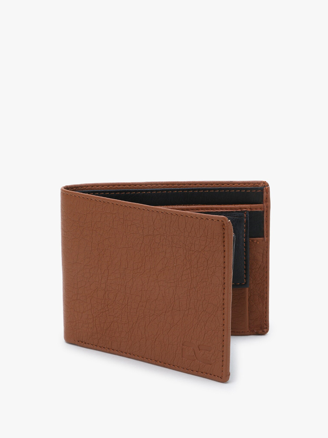 Dezire Crafts Men Tan & Black Textured PU Leather Bi-Fold Slim Wallet