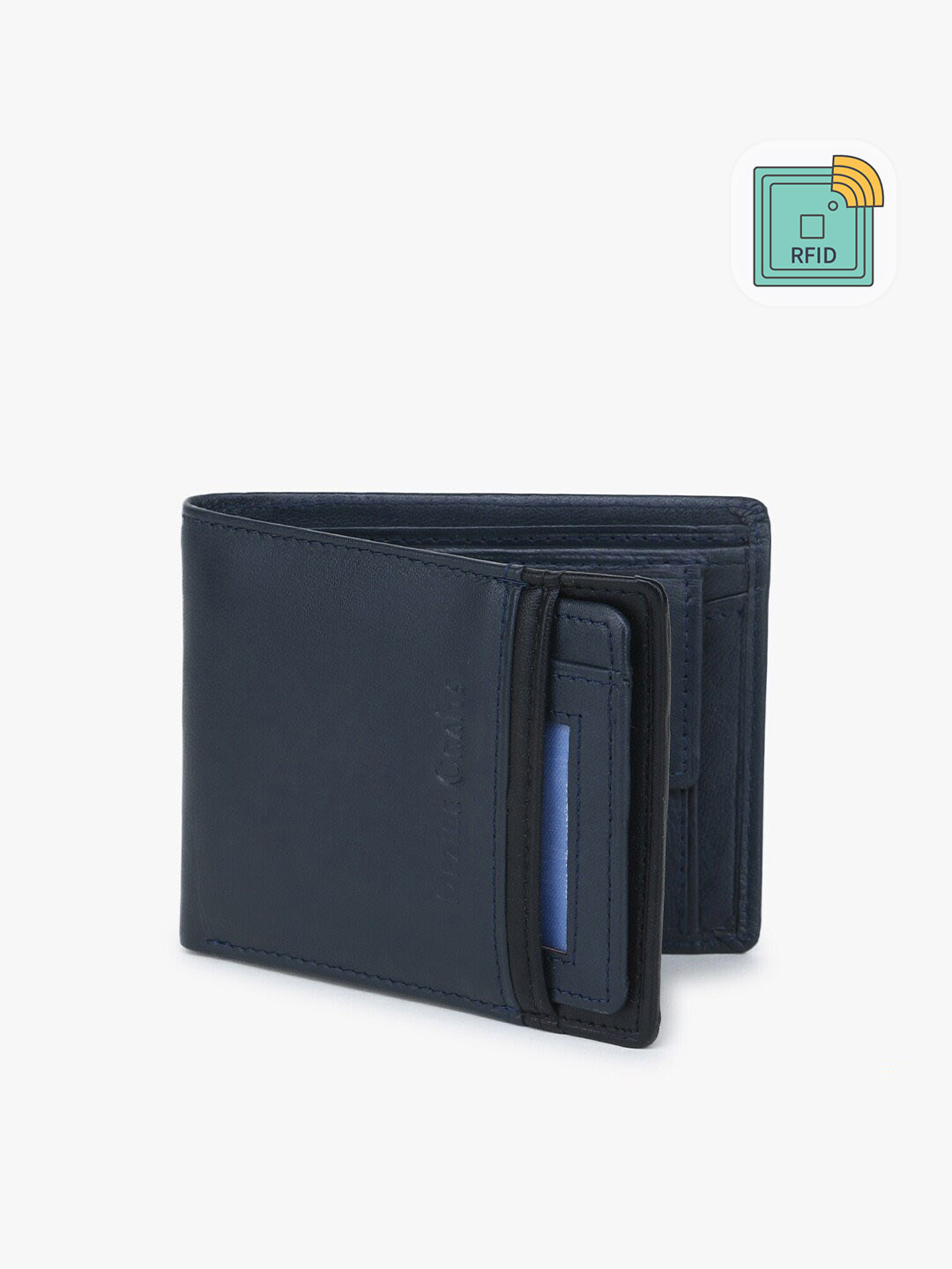 Dezire Crafts Men Blue Cut Work Two Fold Leather Wallet