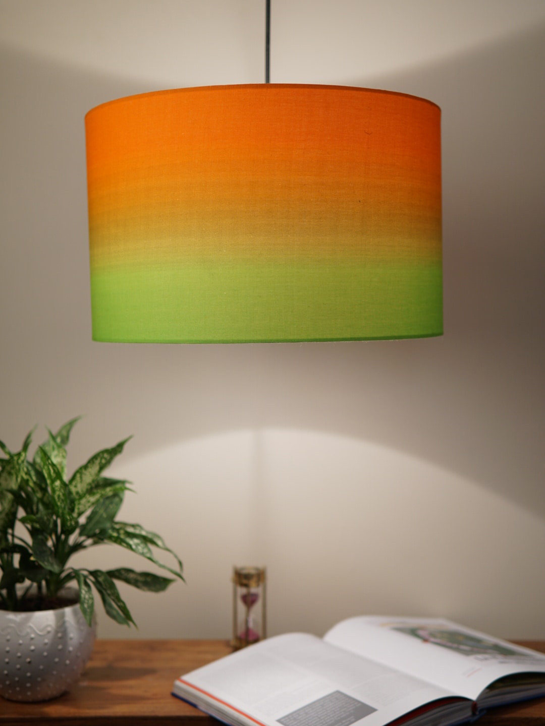 Grated Ginger Orange and Green Ombre Dyed Traditional Hanging Ceiling Lamp