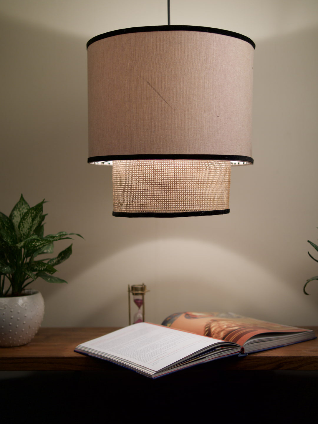 Grated Ginger Off-White & Beige Dual Shade Traditional Ceiling Lamp