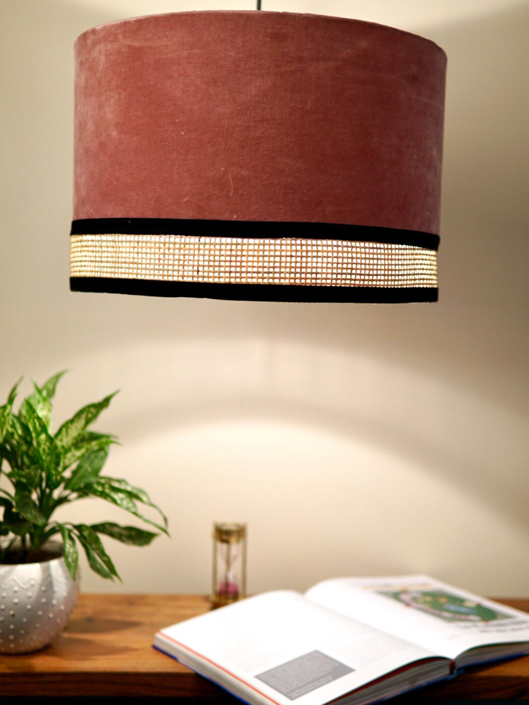 Grated Ginger Rose Pink & Beige Velvet Hanging/Ceiling Lamp