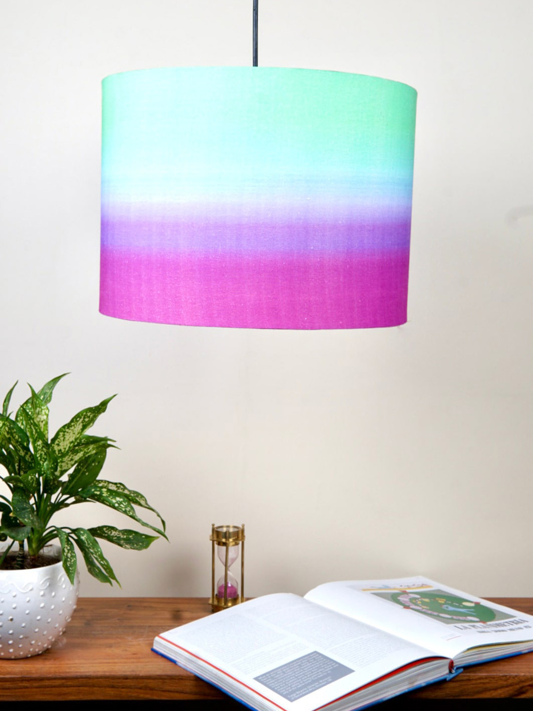 Grated Ginger Sea Green & Yellow Ombre Printed Cotton Ceiling Lamp