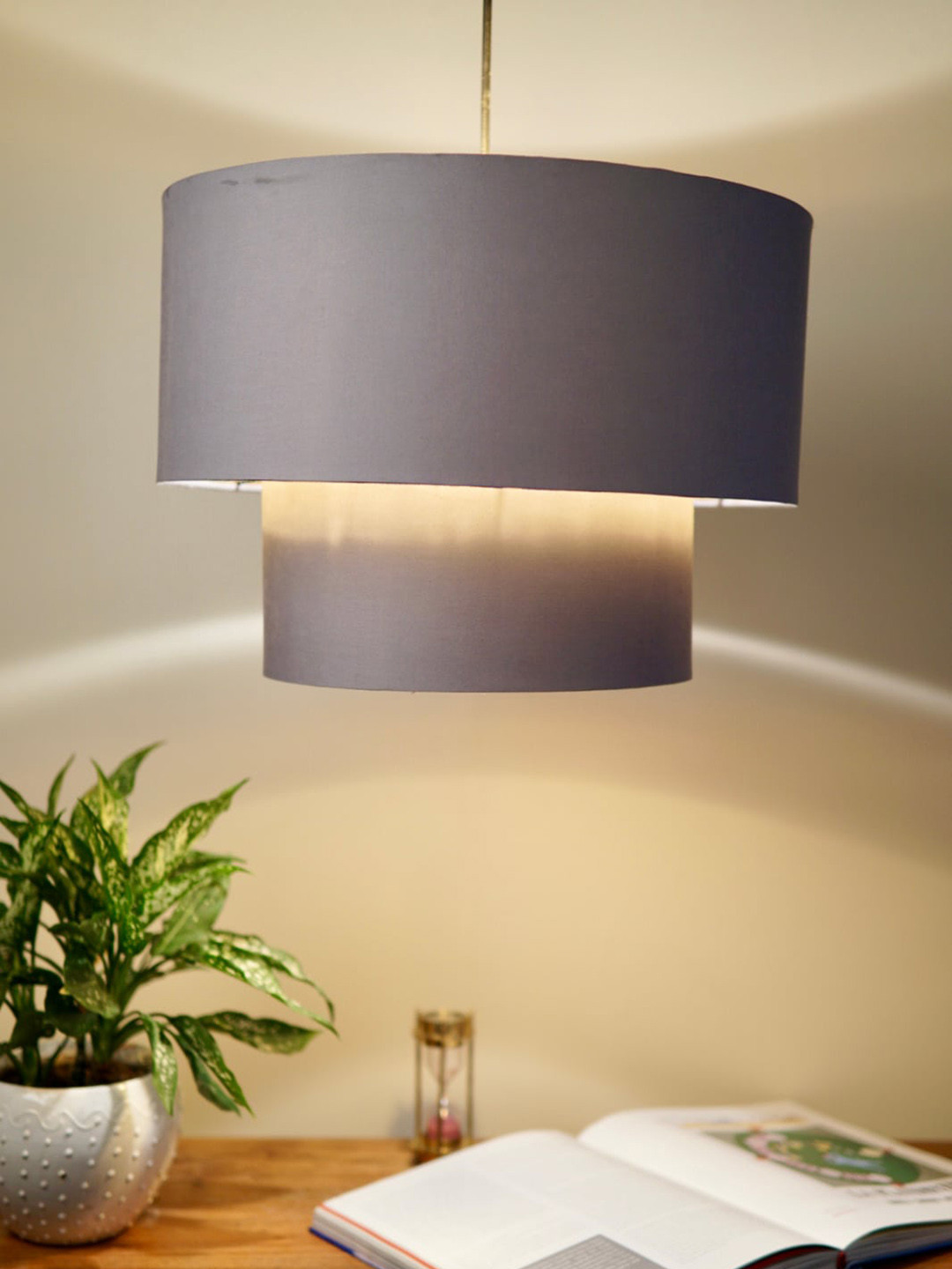 Grated Ginger Grey Two Storey Ceiling Lamp with Golden Film