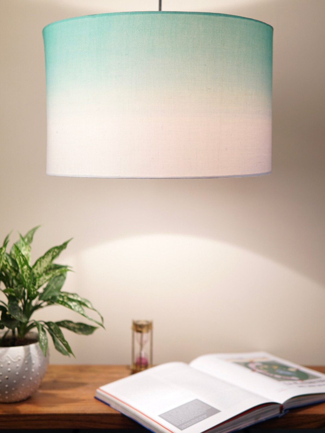Grated Ginger White & Green Printed Cotton Ceiling Lamp
