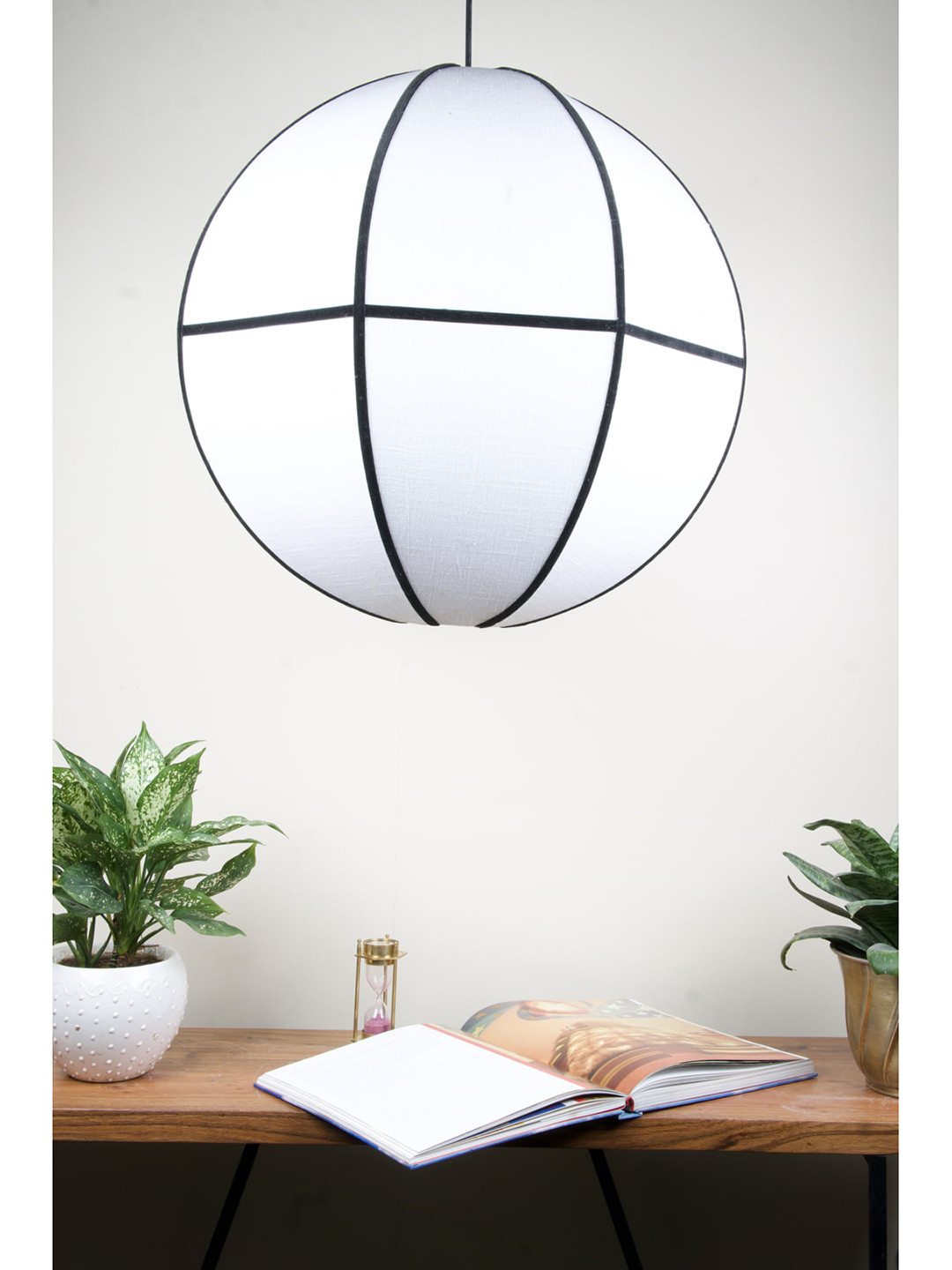 Grated Ginger White & Black Grandeur Ball Cotton Hanging/ Ceiling Light