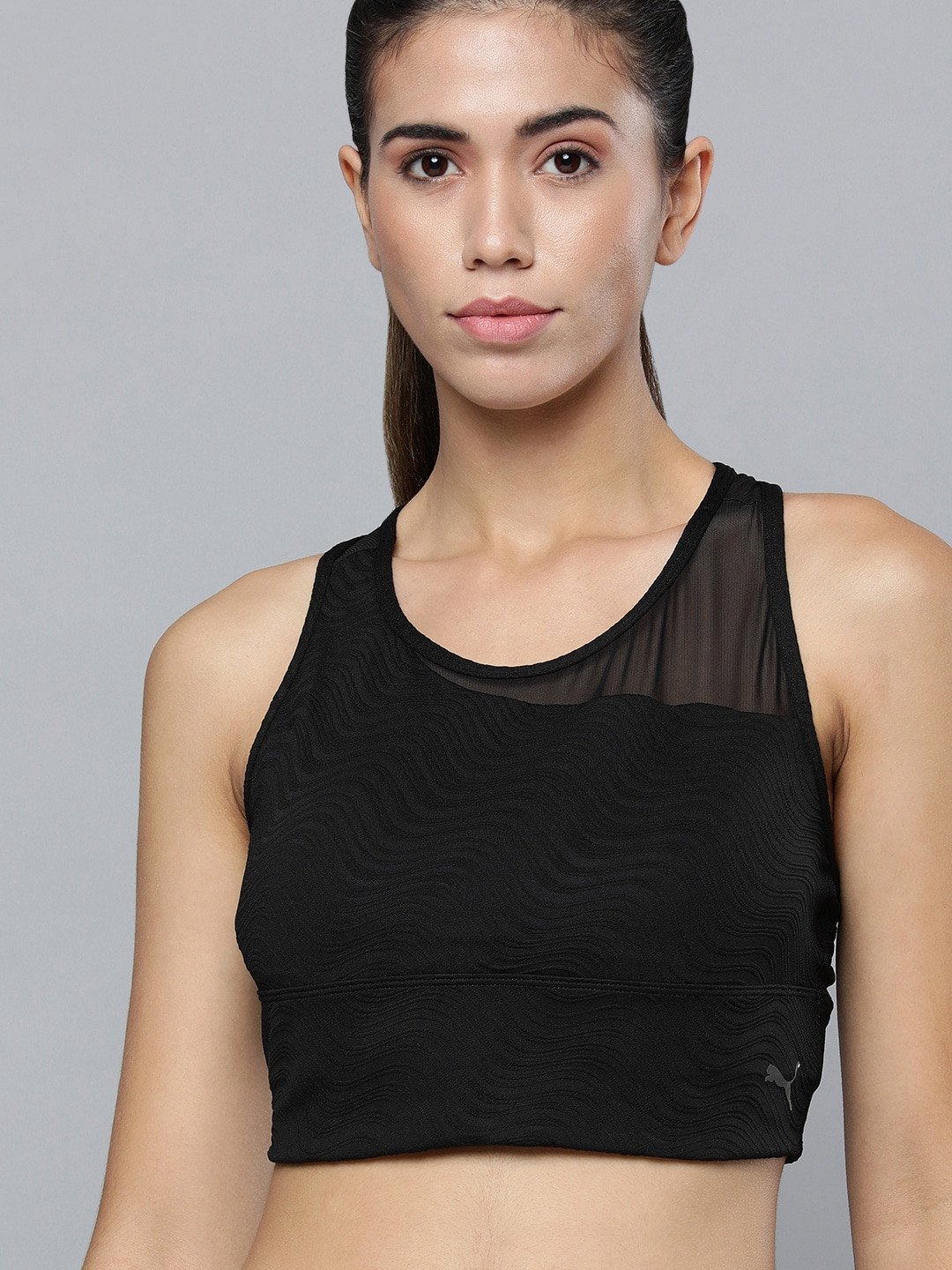 Puma Women Black Self Design Lightly Padded Moisture Wicking Training Workout Bra
