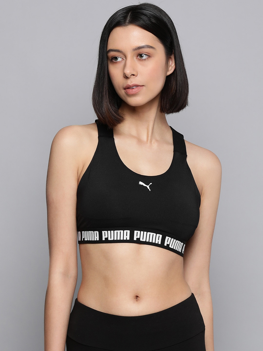Puma Women Black & White Feel It Mid-Impact Sustainable Training Bra 52166901