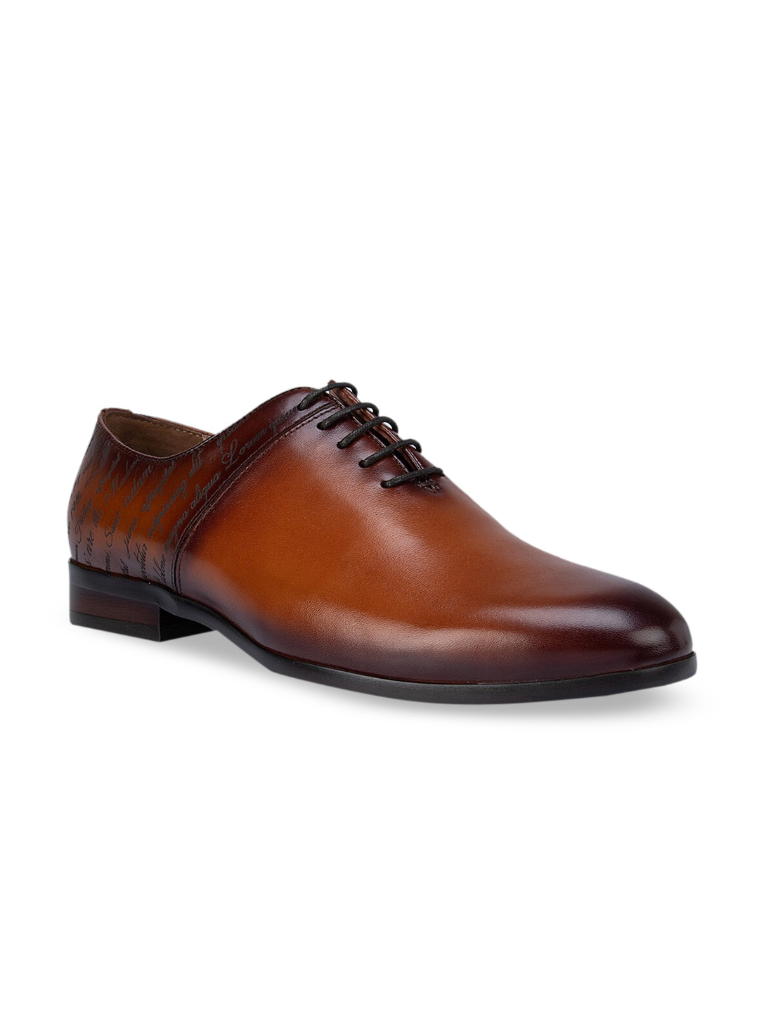 ROSSO BRUNELLO Men Tan Brown Solid Leather Formal Oxfords
