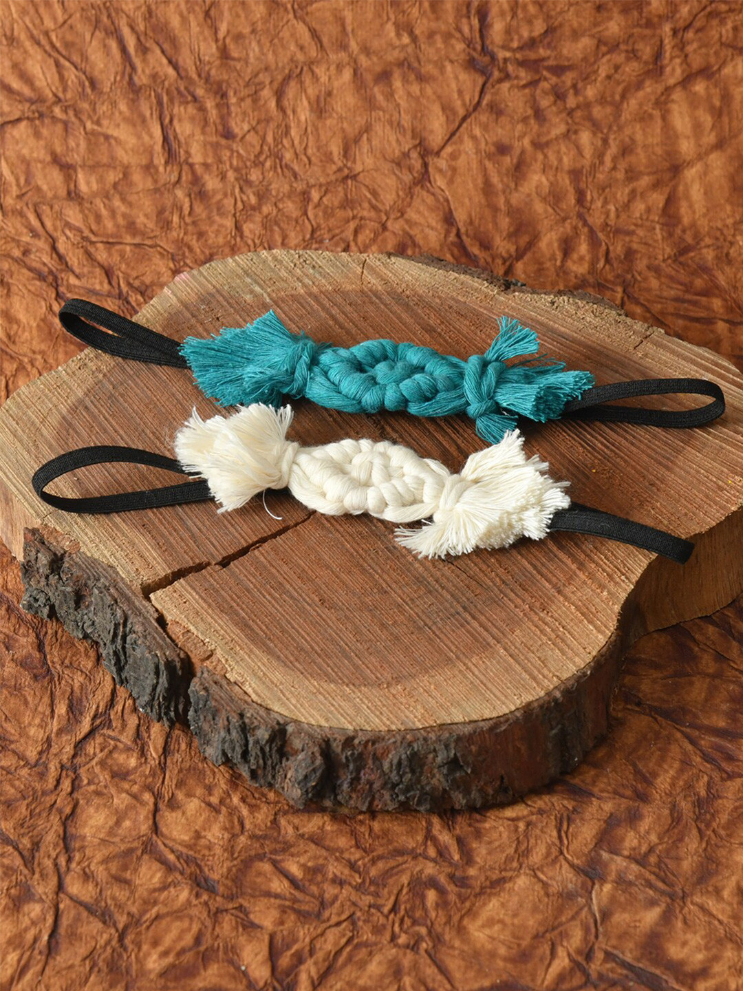 FUNKRAFTS Girls White & Blue Set of 2 Trendy Macrame Hairband