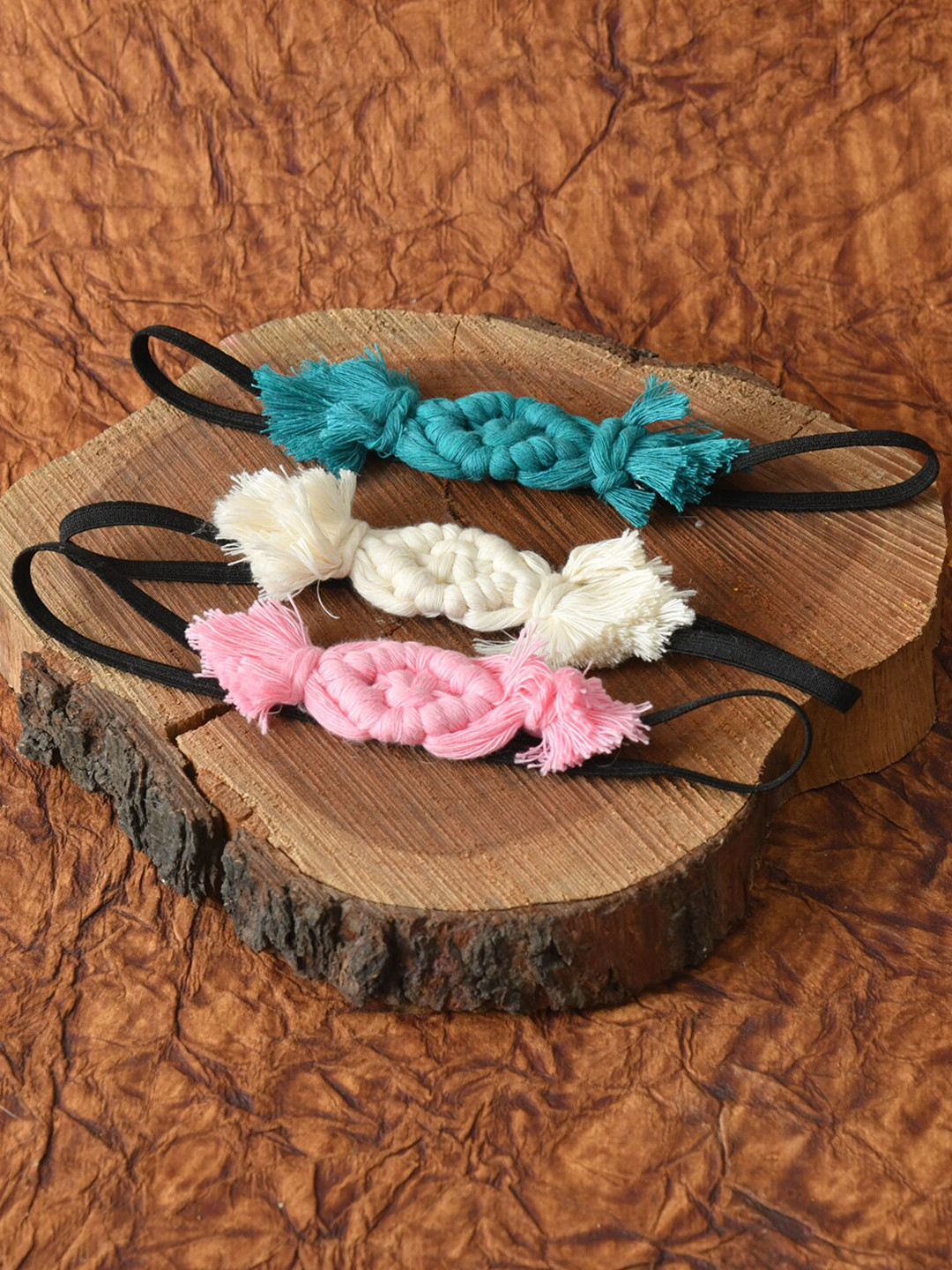FUNKRAFTS Girls Cream Pink and Teal Pack of 3 Fabric Hairband