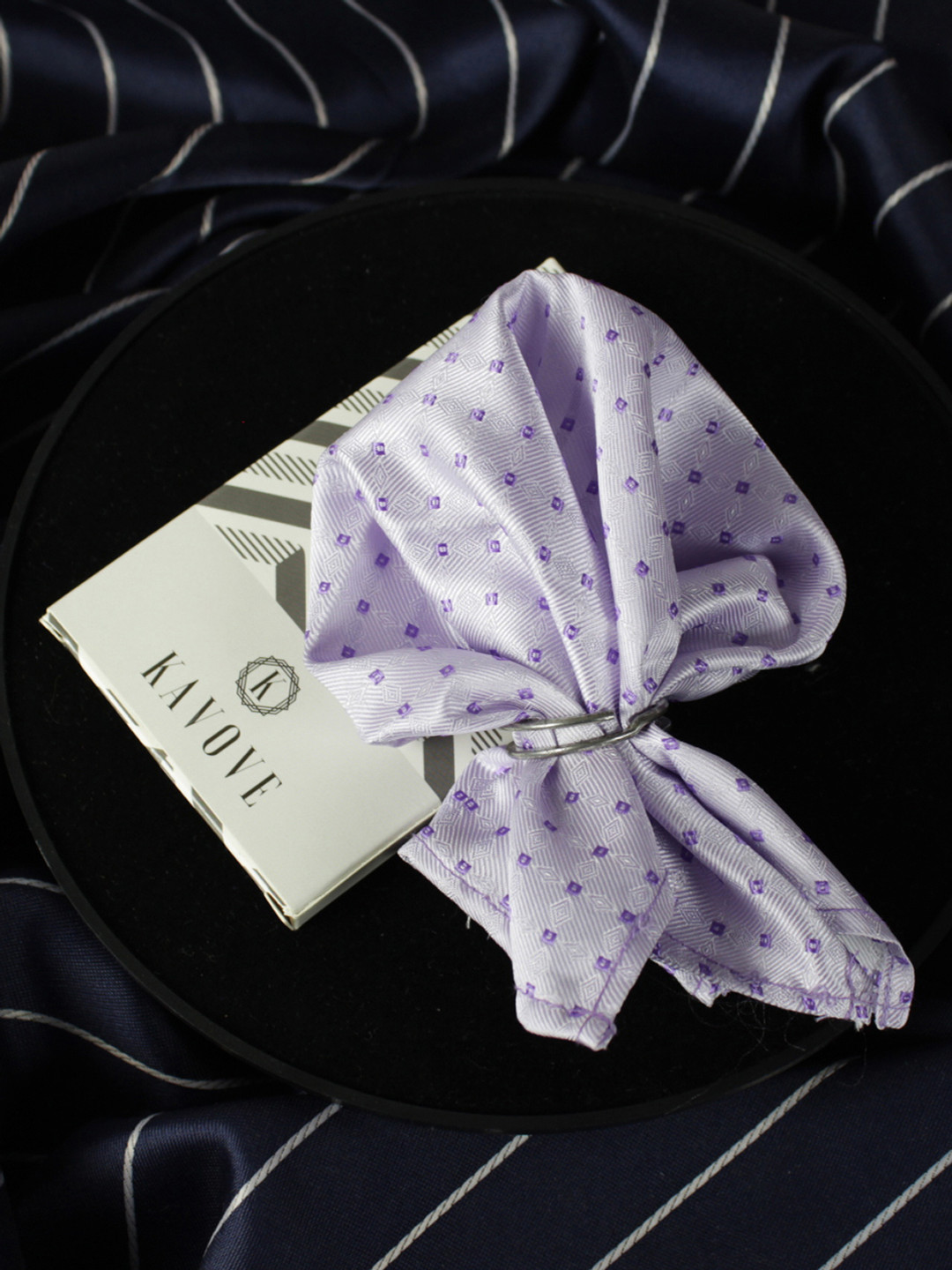 Kavove Men Purple Printed Pocket Square