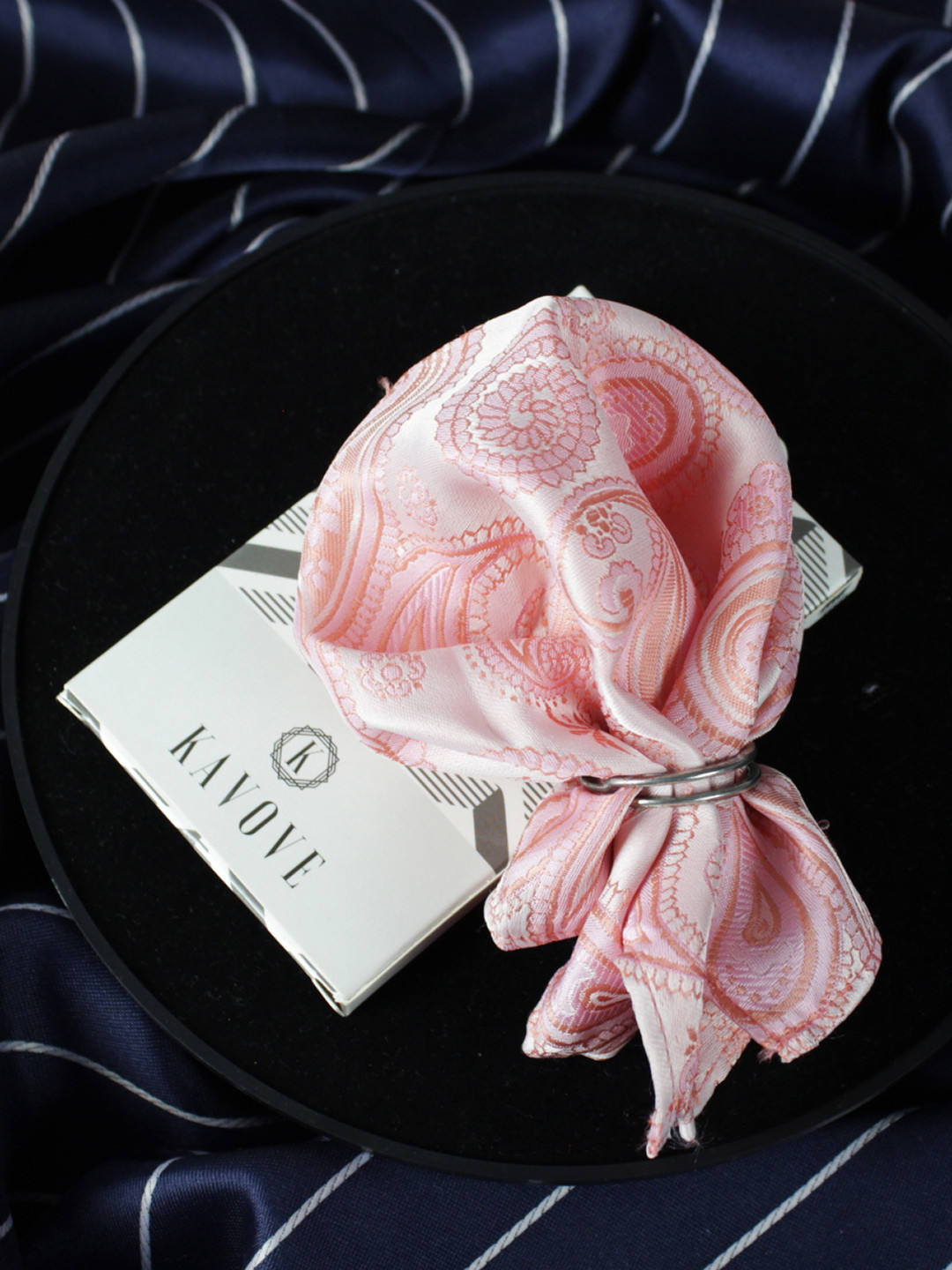 Kavove Men Pink Paisley Printed Pocket Square