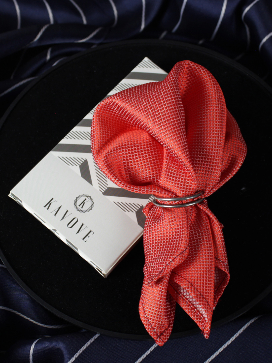 Kavove Men Red Self-Design Pocket Square