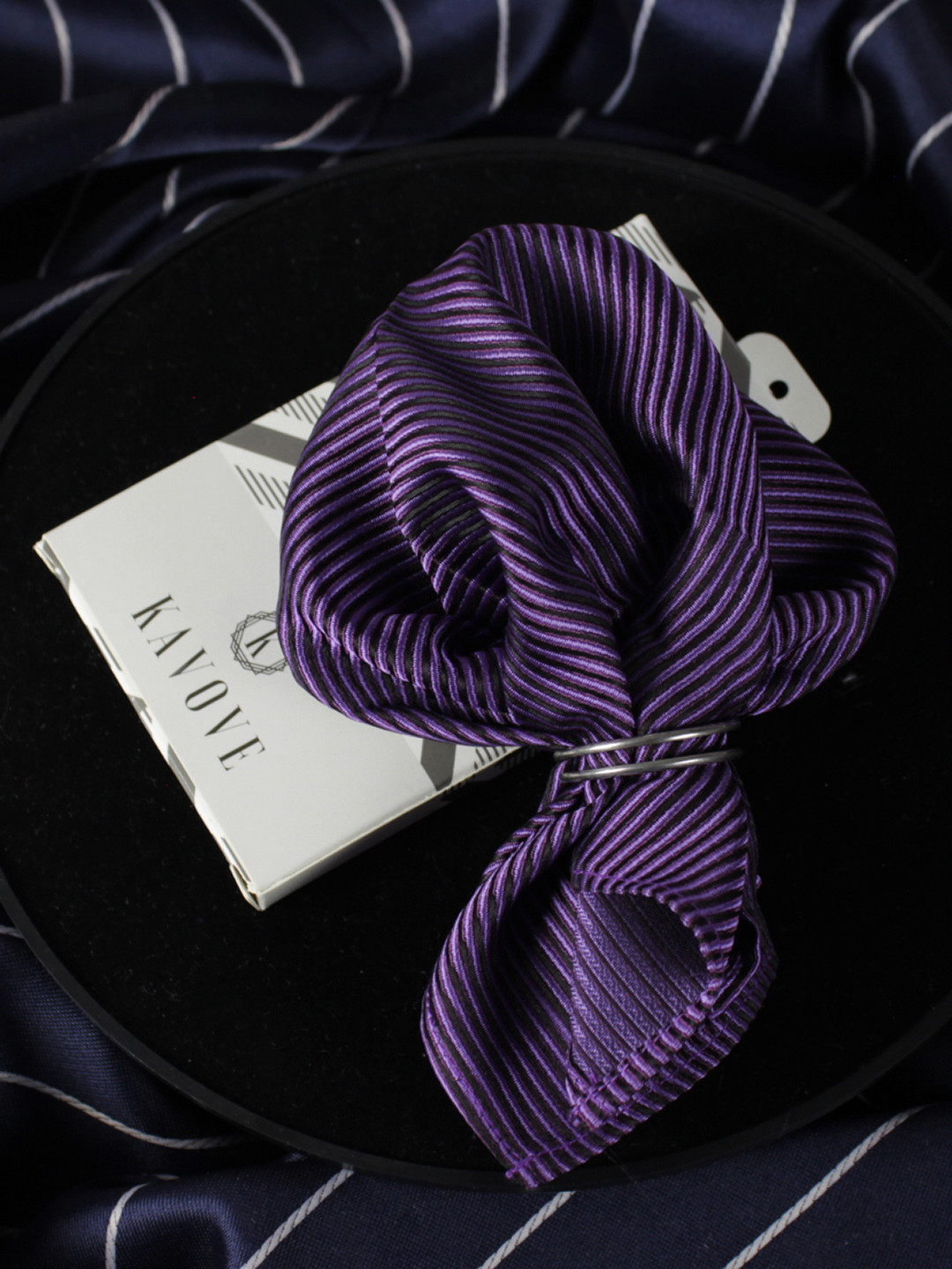 Kavove Men Purple Self-Design Pocket Square