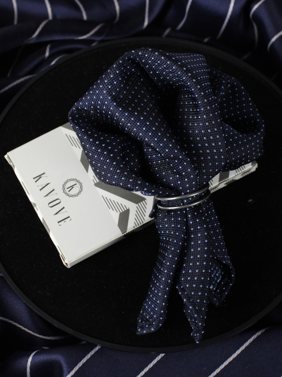 Kavove Men Blue Polka Dot Pocket Square