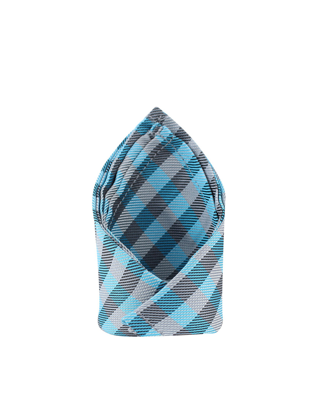 Kavove Men Blue & Black Checkered Woven-Design Pocket Square