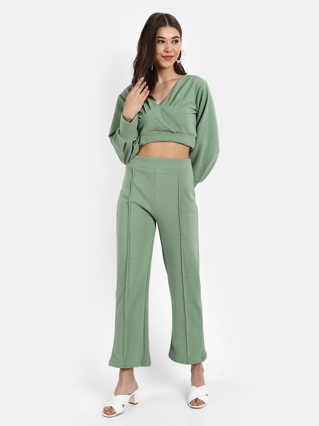 BROADSTAR Women Green Solid Two-Piece Jumpsuit