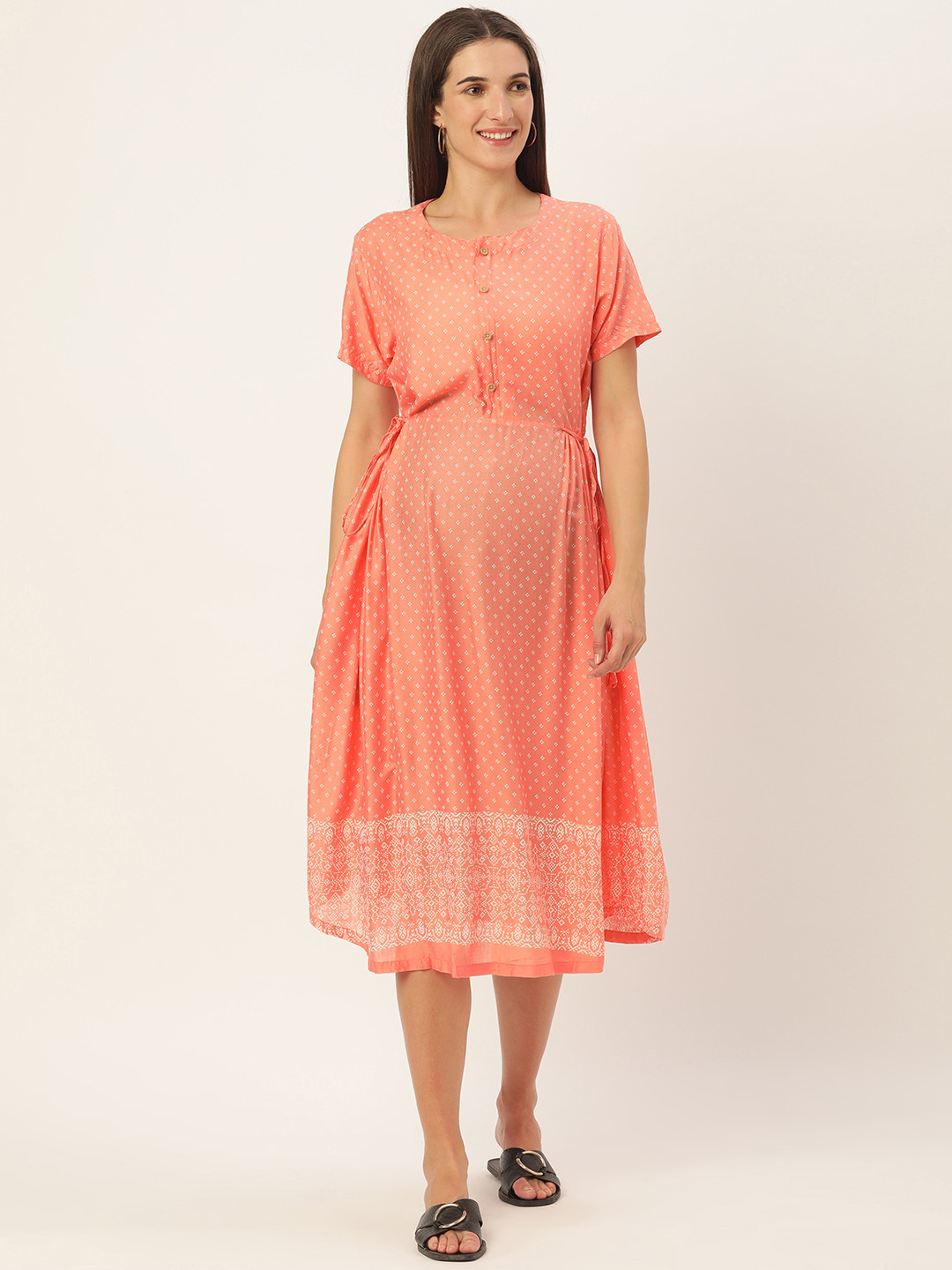 Nejo Pink Ethnic Motifs Maternity A-Line Dress