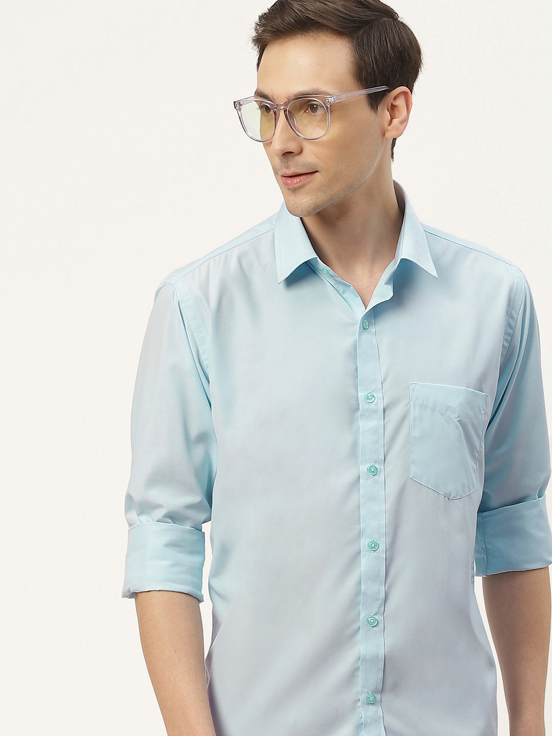 English Navy Men Blue Classic Slim Fit Casual Shirt