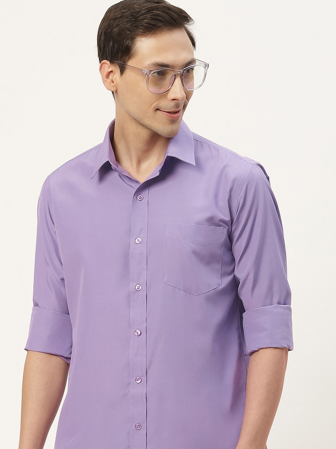 English Navy Men Purple Classic Slim Fit Casual Shirt