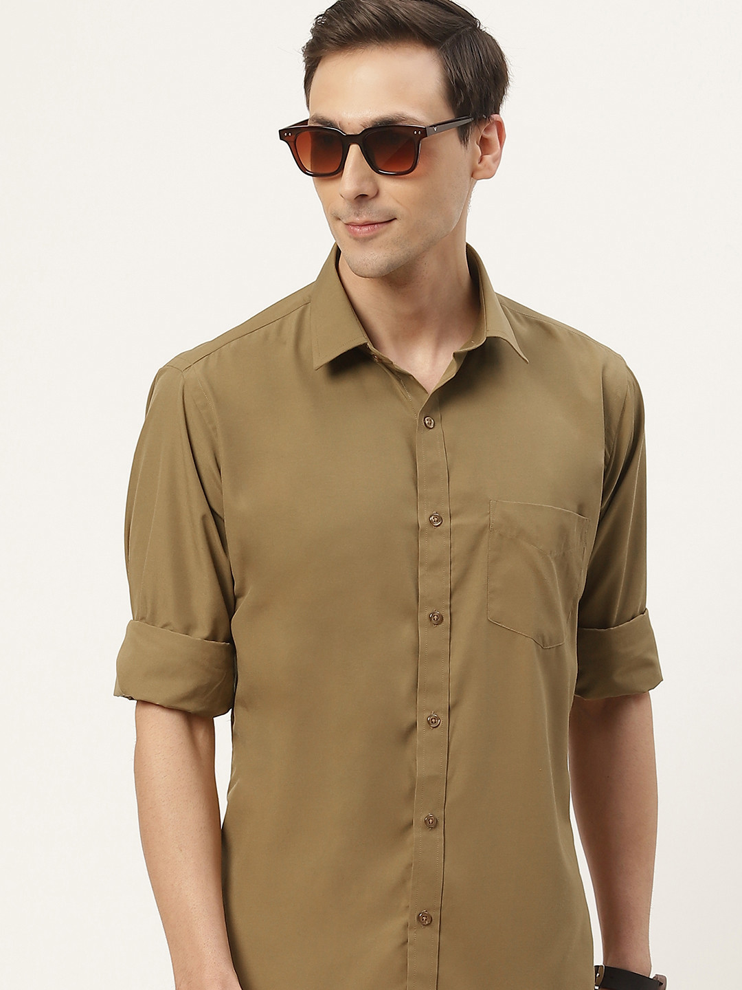 English Navy Men Khaki Classic Slim Fit Casual Shirt