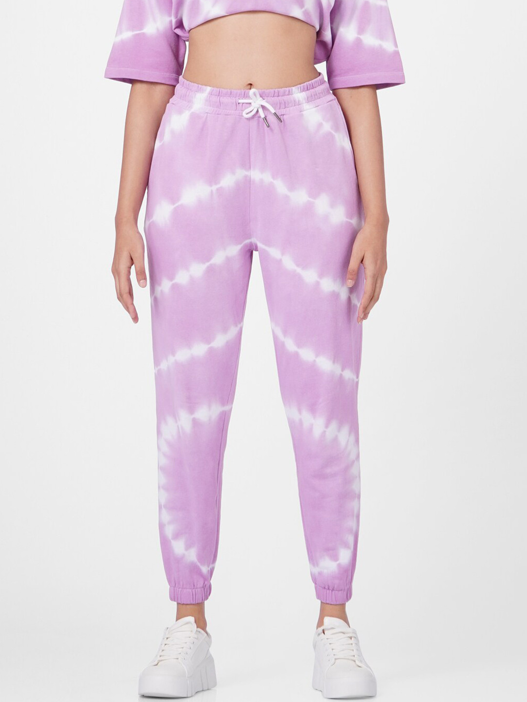 ONLY Women Lavender & White Printed Relaxed Fit Cotton Joggers